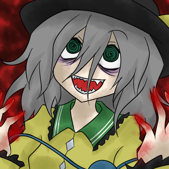 blood crazy creepy fang green_eyes grey_hair hat komeiji_koishi oro_(zetsubou_girl) pale_skin touhou