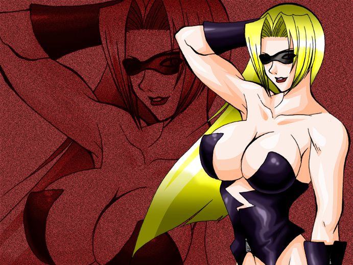 armpit blonde_hair blue_eyes breasts capcom cleavage corset devil_may_cry glasses gloves large_breasts lipstick long_hair moe_(pixiv1010262) smile solo sunglasses trish zipper zoom_layer