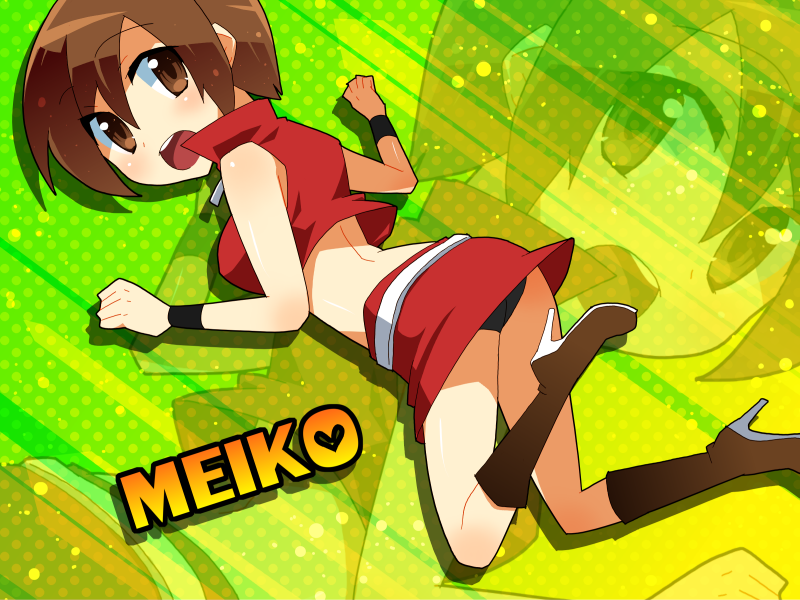 breasts brown_hair high_heels meiko open_mouth panties shoes short_hair skirt underwear vocaloid