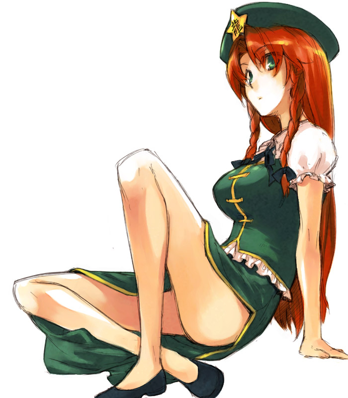bad_id braid china_dress chinadress chinese_clothes green_eyes hat hong_meiling long_hair red_hair redhead touhou twin_braids