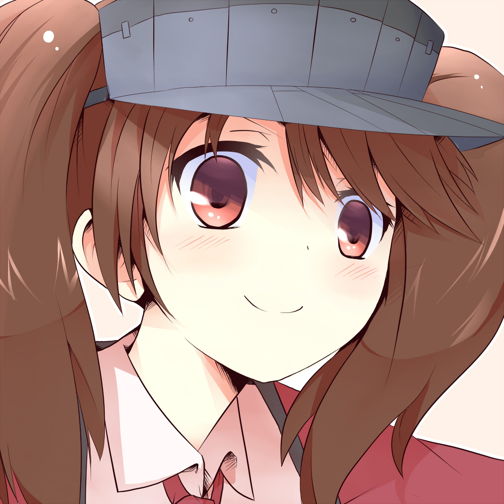 1girl blush brown_eyes brown_hair close-up face kantai_collection kotaka ryuujou_(kantai_collection) smile solo