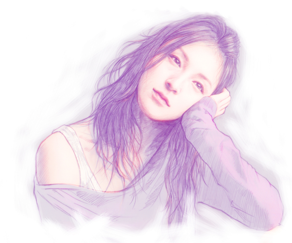 1girl hand_on_own_face off_shoulder original purple_hair realistic solo yasu001