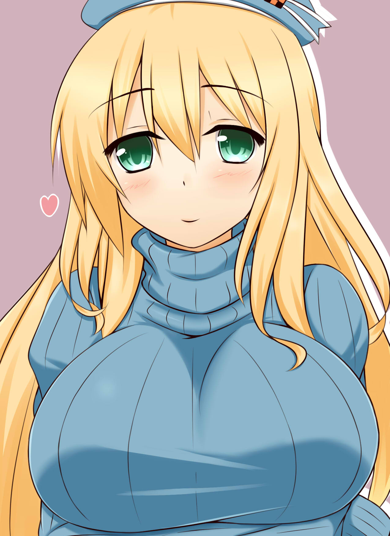 1girl aria_(okuda08808008) atago_(kantai_collection) blonde_hair breasts crossed_arms green_eyes heart highres kantai_collection large_breasts long_hair personification smile solo sweater