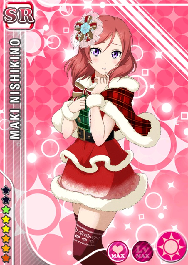 1girl blush capelet christmas flower love_live!_school_idol_project nishikino_maki red_hair redhead ribbon short_hair shy solo thighhighs violet_eyes