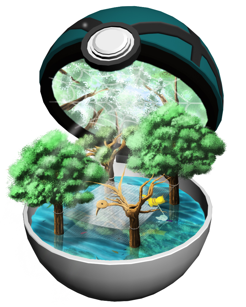 net net_ball no_humans pikachu poke_ball pokemon pokemon_(creature) ruun_(abcdeffff) spider_web tree water