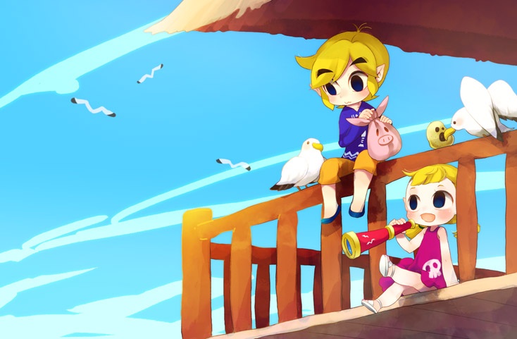 1boy 1girl aryll bird blonde_hair brother_and_sister link mitsubachi_koucha nintendo pointy_ears seagull siblings smile telescope the_legend_of_zelda toon_link wind_waker