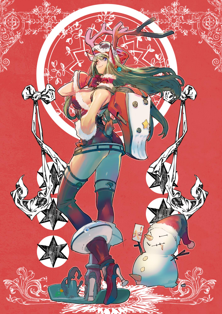a'j antlers bare_shoulders boots gloves goggles hat high_heels original panties santa_costume santa_hat skirt thigh-highs thigh_boots underwear