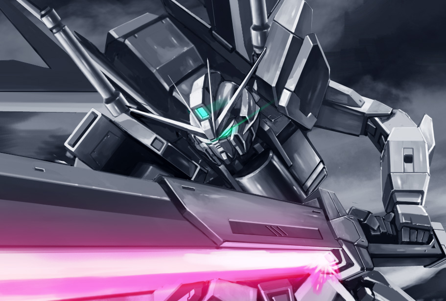 glowing glowing_eyes gundam gundam_seed gundam_seed_destiny impulse_gundam mecha solo sword weapon zhenlin