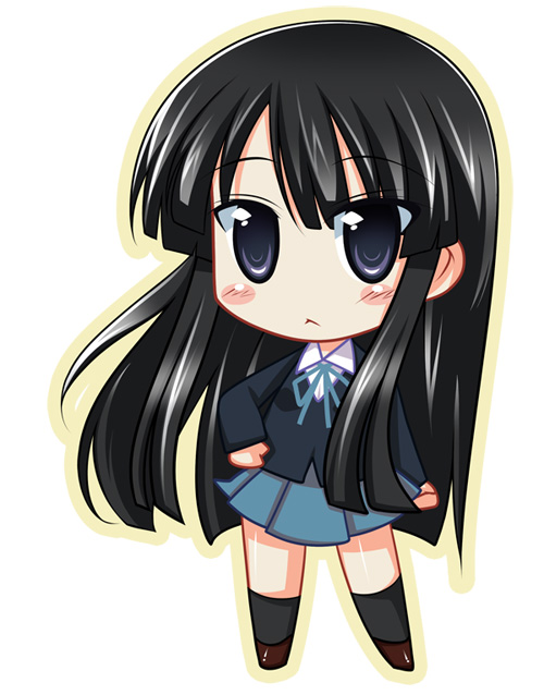 black_eyes black_hair chibi k-on! long_hair school_uniform solo taigi_akira
