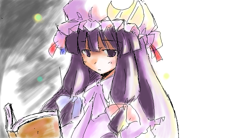 1girl book crescent hat long_hair oekaki patchouli_knowledge purple_hair shichinose solo touhou violet_eyes