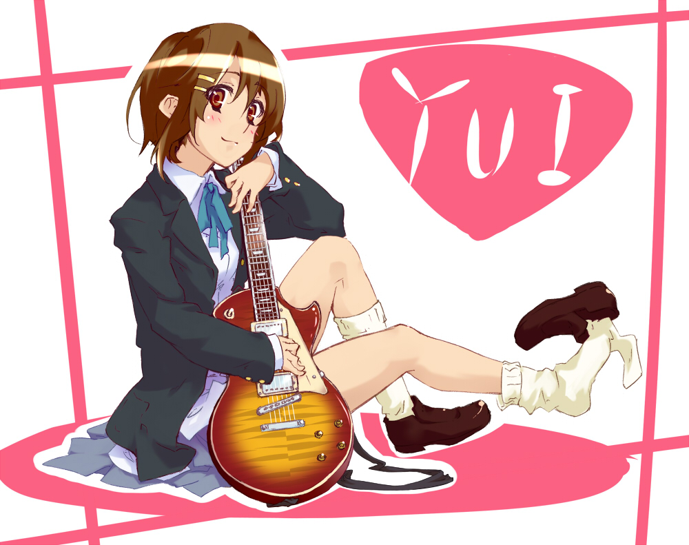 bad_id guitar hirasawa_yui instrument k-on! les_paul school_uniform shoe_dangle sitting socks solo