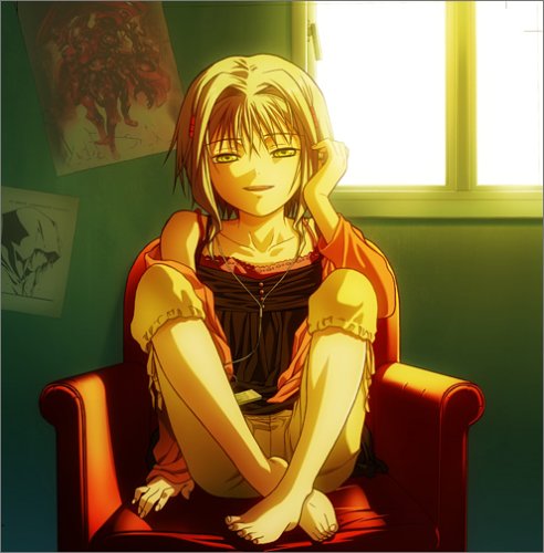 ai_(lost_child) amber_eyes lost_child_(game) lowres short_hair silver_hair sitting smile