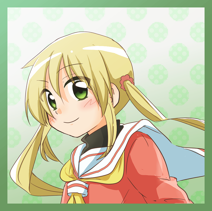 1girl blonde_hair green_eyes hayate_no_gotoku! long_hair pioro sanzen'in_nagi school_uniform serafuku smile solo twintails