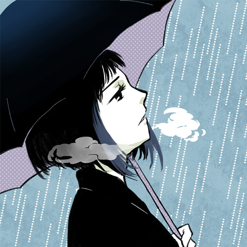 1girl breath lowres mako_mori pacific_rim rain short_hair solo tatsuri_(forest_penguin) umbrella