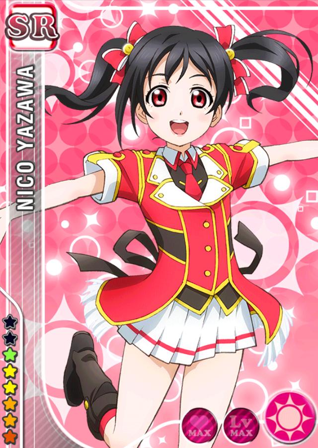 1girl black_hair character_name happy long_hair love_live!_school_idol_project official_art open_mouth red_eyes skirt smile solo twintails uniform yazawa_nico