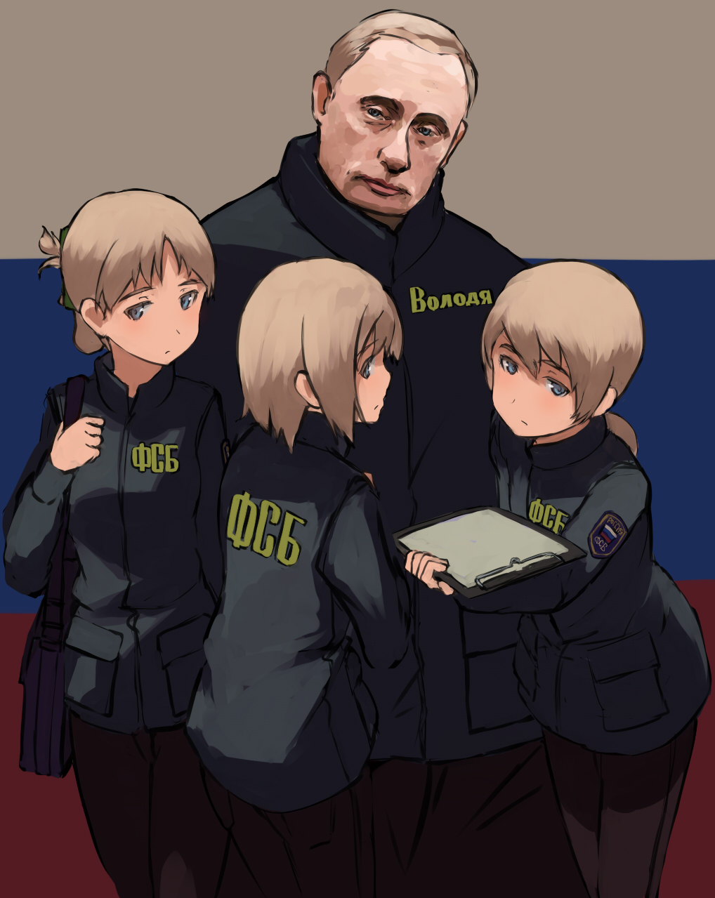 1boy 3girls cyrillic highres multiple_girls original politician real_life realistic russian shibafu_(glock23) vladimir_putin