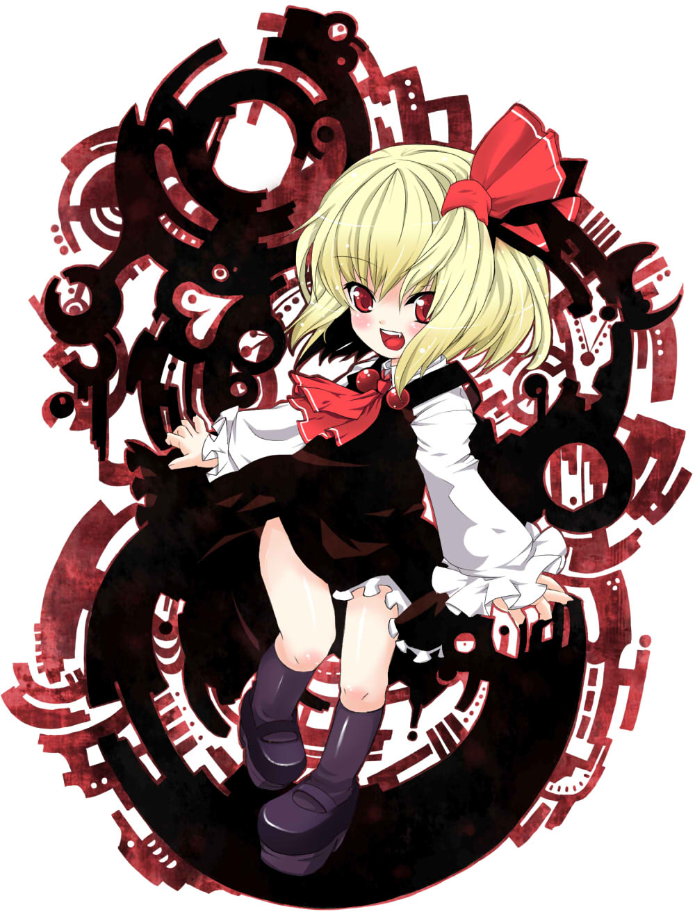 bad_id blonde_hair dress hair_ribbon highres outstretched_arms red_eyes ribbon rumia short_hair solo spread_arms tm touhou