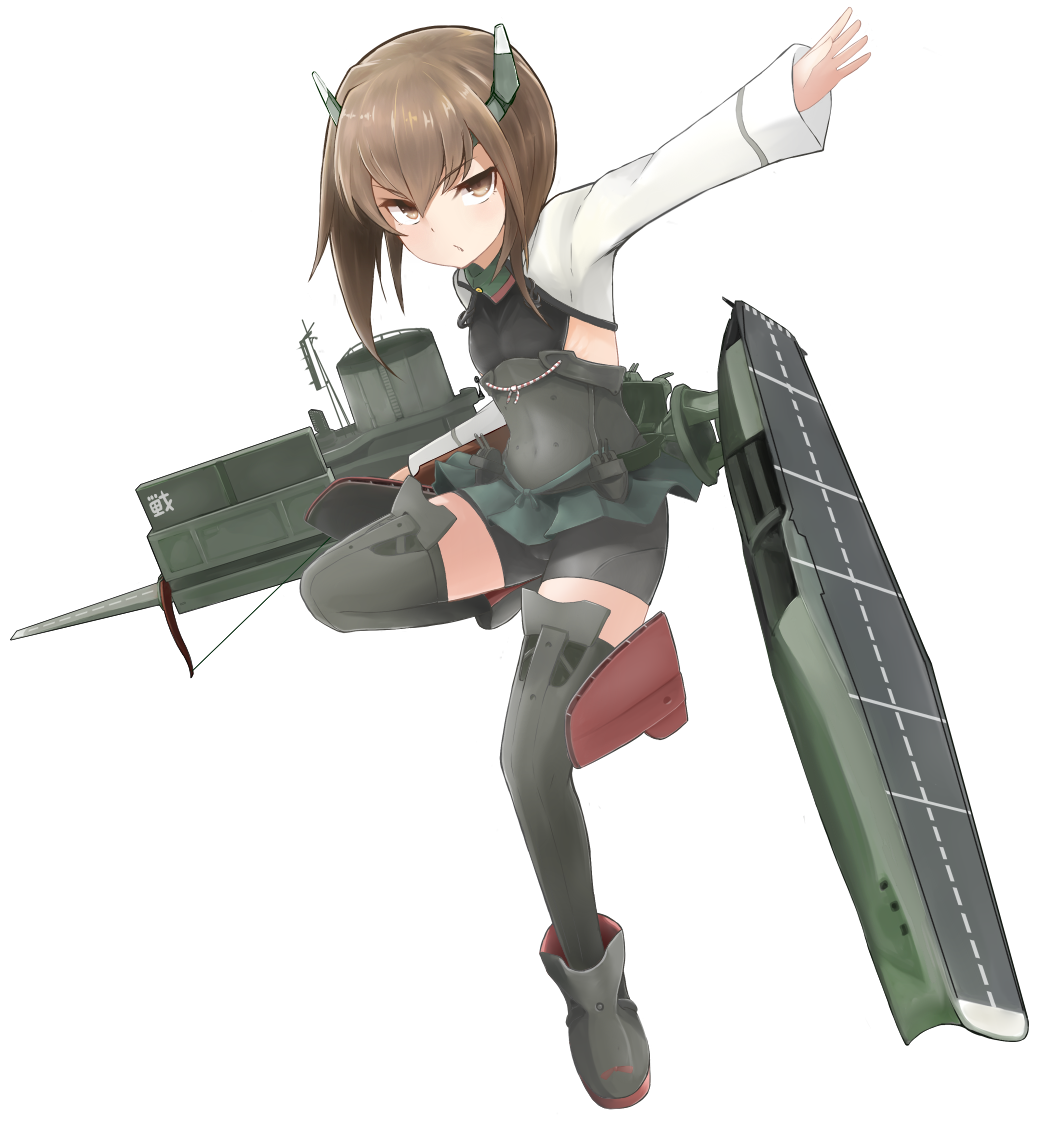 1girl bike_shorts black_legwear blush boots bow_(weapon) brown_eyes brown_hair crossbow flat_chest headband headgear kantai_collection personification pleated_skirt short_hair shorts_under_skirt skirt solo taihou_(aircraft_carrier) taihou_(kantai_collection) thighhighs weapon