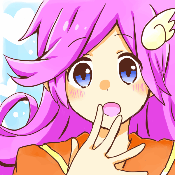 1girl artist_request blue_eyes covering_mouth hair_ornament hairclip hand_over_own_mouth heart pink_hair puyopuyo puyopuyo_fever raffine solo