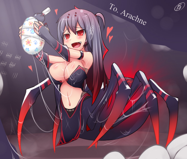 baby bottle breasts broodmother defense_of_the_ancients dota_2 egg fang heart milk_bottle monster_girl personification rabbitbrush spider web