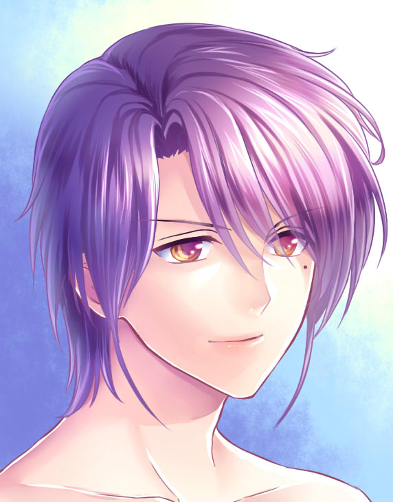 1boy face fushigi_yuugi lips male mole nuriko purple_hair short_hair smile yellow_eyes yuzuki_kaoru