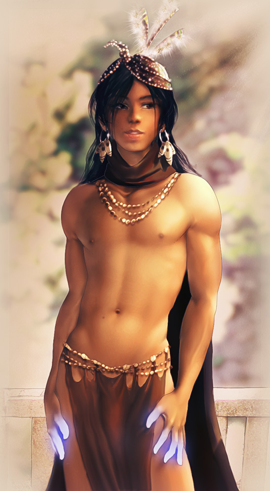 androgynous fingers glowing hair_ornament hands jahi jewelry loincloth long_hair magic male necklace realistic tribal