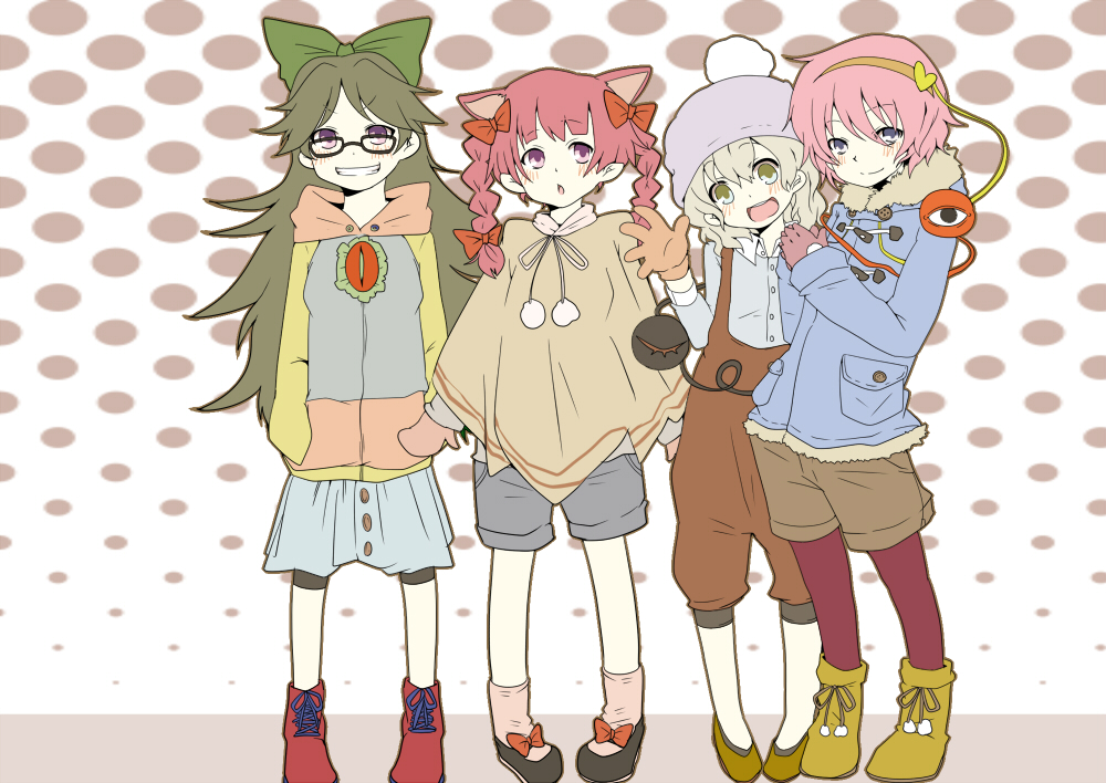 animal_ears ayase08 blonde_hair braid brown_hair cat_ears coat contemporary eyes glasses green_eyes hair_ribbon hairband hat heart kaenbyou_rin komeiji_koishi komeiji_satori long_hair pantyhose pink_hair pun2 purple_eyes red_eyes red_hair redhead reiuji_utsuho ribbon short_hair touhou twin_braids twintails violet_eyes