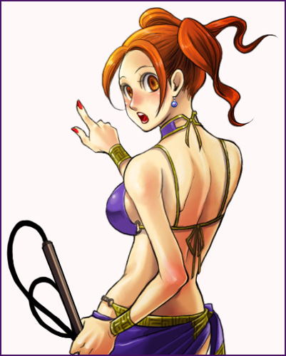dragon_quest dragon_quest_viii earrings jessica_albert jewelry looking_back red_eyes redhead solo twintails whip