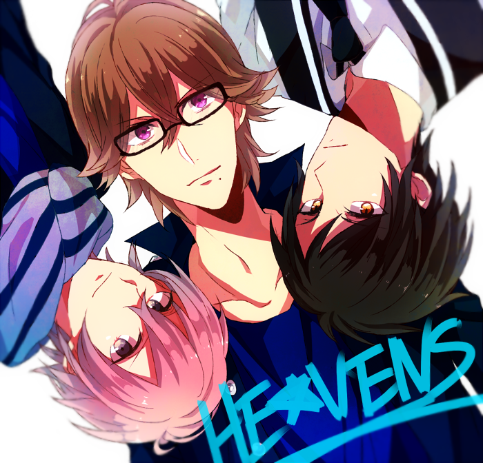 3boys black_hair brown_hair glasses grey_eyes male mikado_nagi multiple_boys nemokiti0 ootori_eiichi pink_hair scarf short_hair smile sumeragi_kira uta_no_prince-sama uta_no_prince-sama_maji_love_2000_percent violet_eyes yellow_eyes