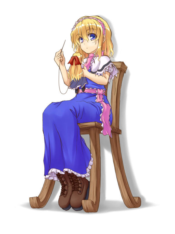 1girl alice_margatroid blonde_hair blue_eyes doll musouzuki short_hair simple_background sitting solo touhou white_background