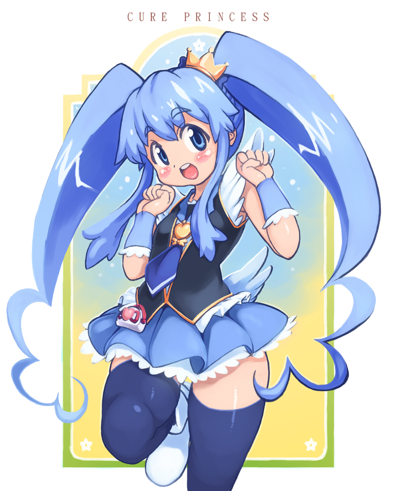 1girl blue_eyes blue_hair blush character_name crown cure_princess happinesscharge_precure! long_hair magical_girl open_mouth precure shirayuki_hime skirt solo thighhighs twintails yu_3