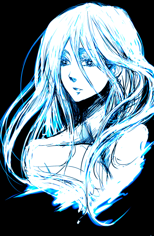 1girl ai_ai blue_eyes blue_hair kisara long_hair sketch solo yuu-gi-ou yuu-gi-ou_duel_monsters