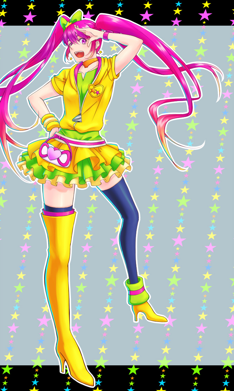 aino_megumi alternate_hairstyle alternate_outfit cure_lovely dress happinesscharge_precure! heels lollipop_hiphop long_hair pink_eyes pink_hair ribbon thigh_highs twintails