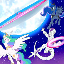 celestia_(my_little_pony) crossover cutie_mark dragon_ball dragon_ball_z frieza horn lowres luna_(my_little_pony) moon my_little_pony my_little_pony_friendship_is_magic open_mouth shocked_eyes smile tail wings