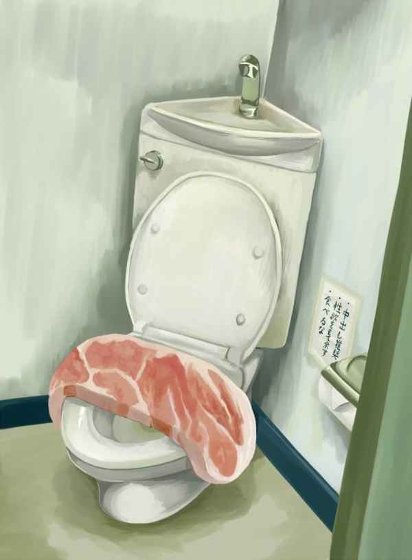bad_id bathroom food meat no_humans original poto pun still_life toilet