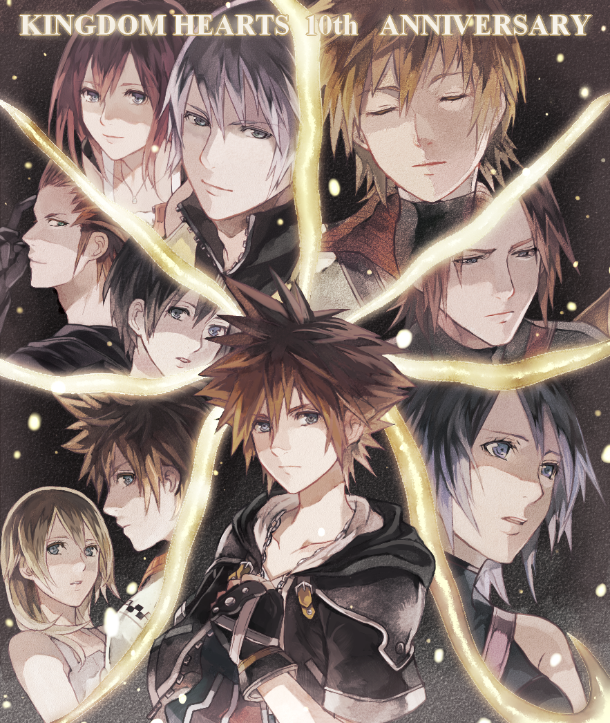 4girls 6+boys alternate_hairstyle aqua_(kingdom_hearts) axel black_hair blonde_hair blue_eyes brown_hair chain_necklace closed_eyes fingerless_gloves gloves green_eyes jewelry kairi kingdom_hearts kingdom_hearts_358/2_days kingdom_hearts_birth_by_sleep multiple_boys multiple_girls namine necklace redhead riku roxas short_hair silver_hair sora_(kingdom_hearts) terra_(kingdom_hearts) ventus xino xion_(kingdom_hearts)