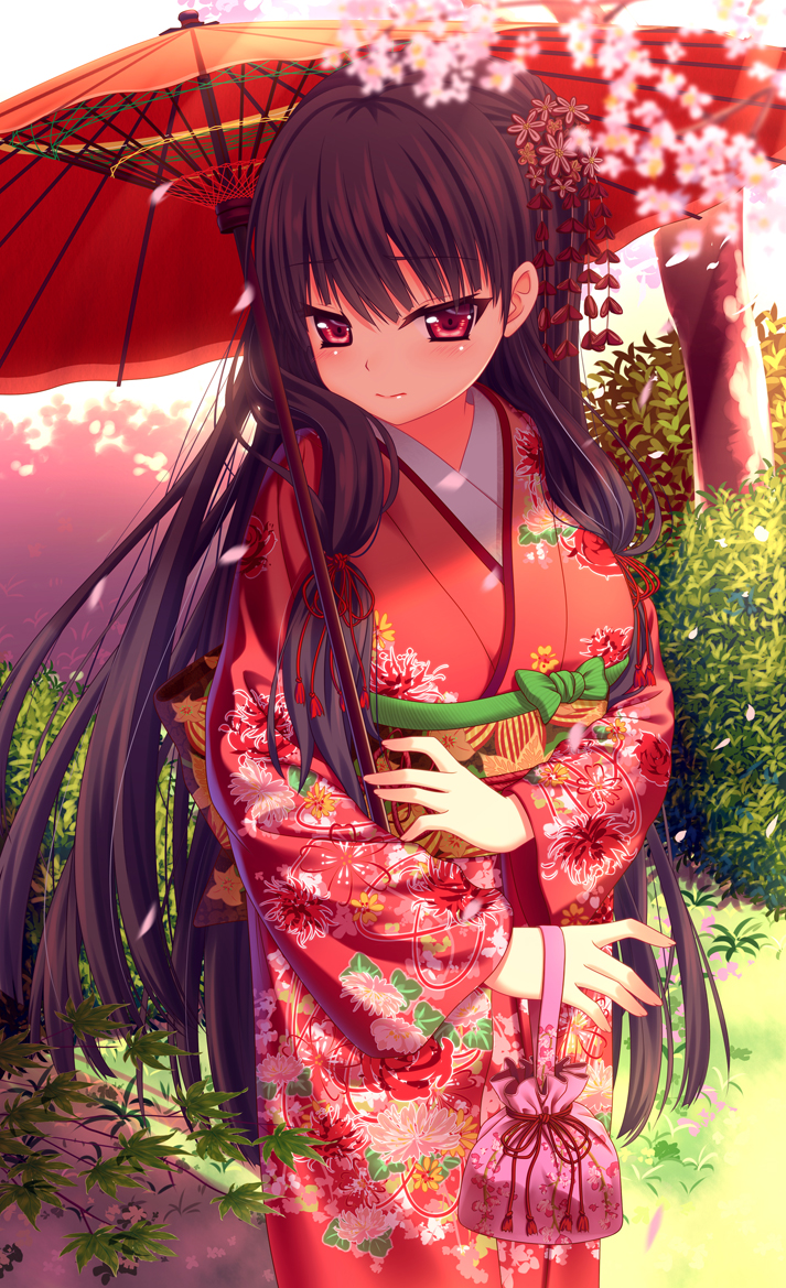1girl blush japanese_clothes kimono long_hair looking_at_viewer nazu-na solo very_long_hair