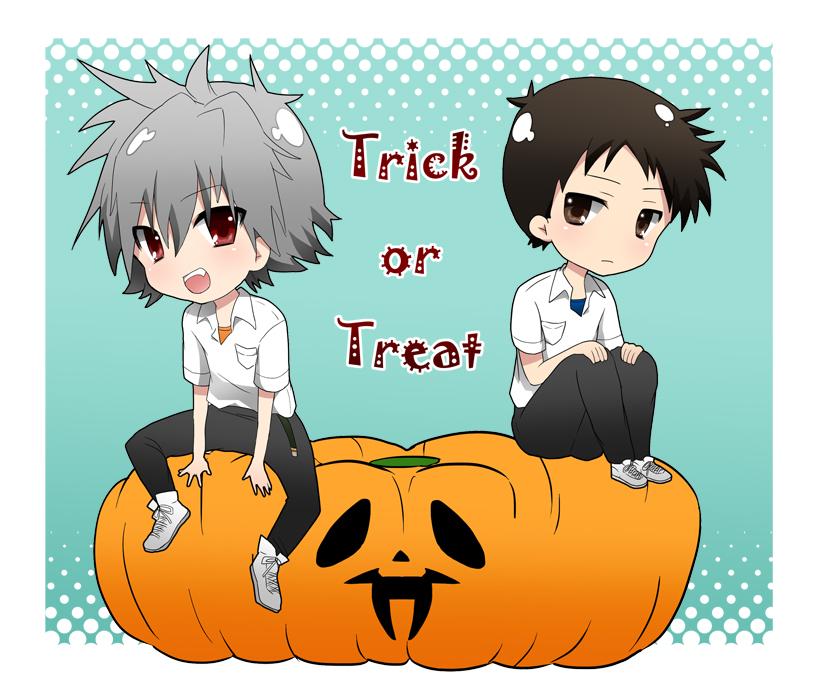 androgynous chibi english halloween ikari_shinji jack-o'-lantern jack-o-lantern male multiple_boys nagisa_kaworu neon_genesis_evangelion pumpkin shinjigen