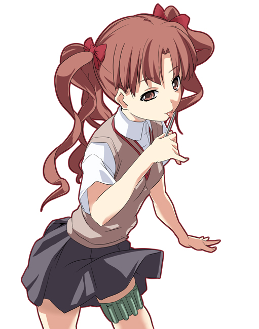 hands licking school_uniform shirai_kuroko skirt solo thigh_strap to_aru_majutsu_no_index twintails vest