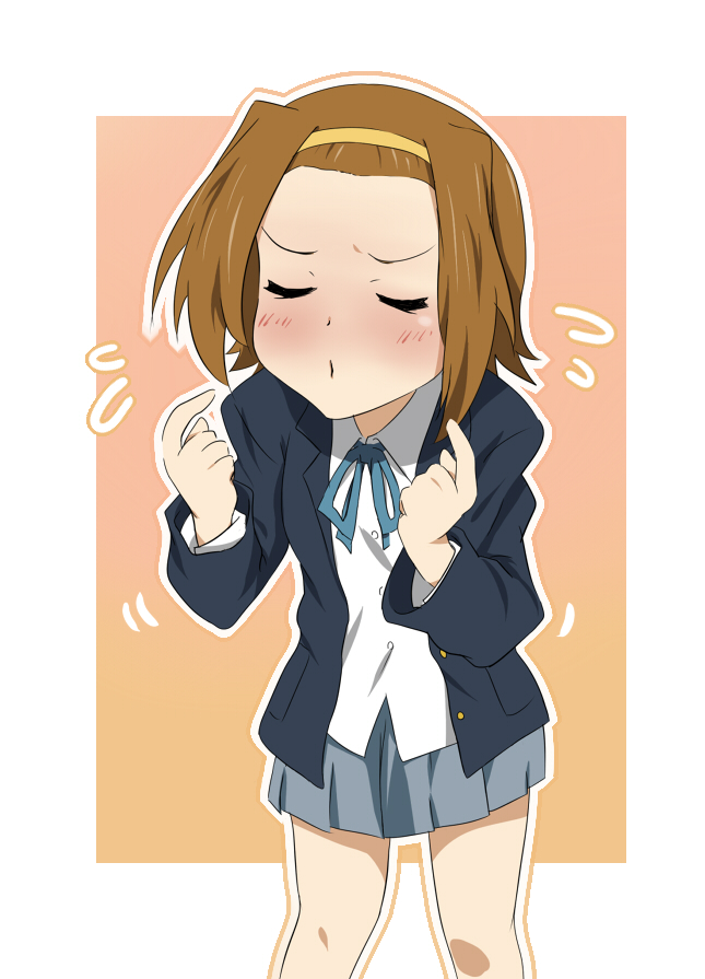 brown_hair closed_eyes face hairband ikari_manatsu incoming_kiss k-on! kiss school_uniform short_hair solo tainaka_ritsu