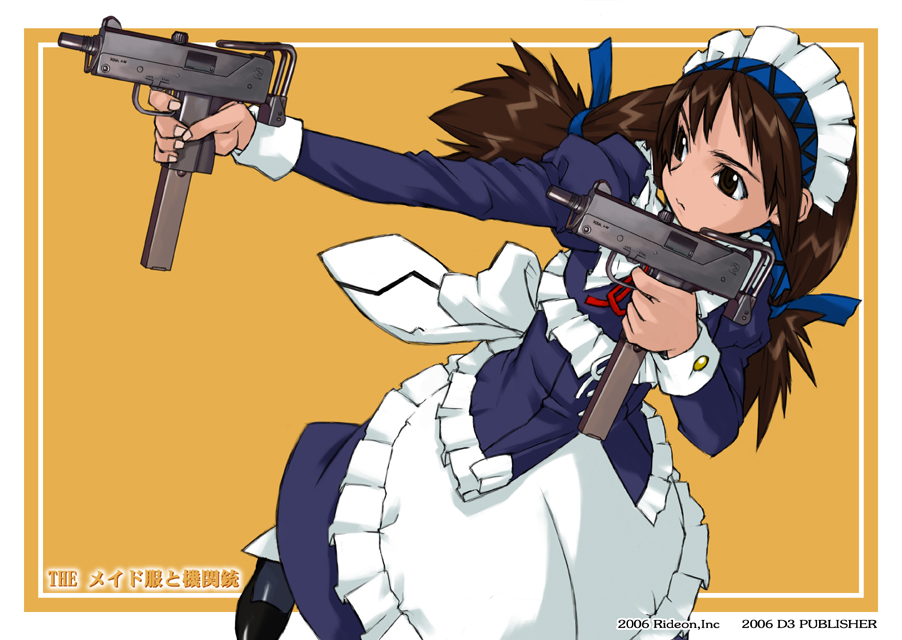 dual_wielding gun hairband katori_inuyouichi mac-10 mac10 machine_pistol maid simple2000 simple_series solo submachine_gun weapon