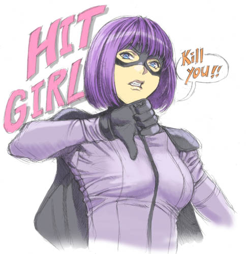 1girl blue_eyes cave gloves hit-girl homare_(fool's_art) kick-ass lowres purple_hair solo thumbs_down