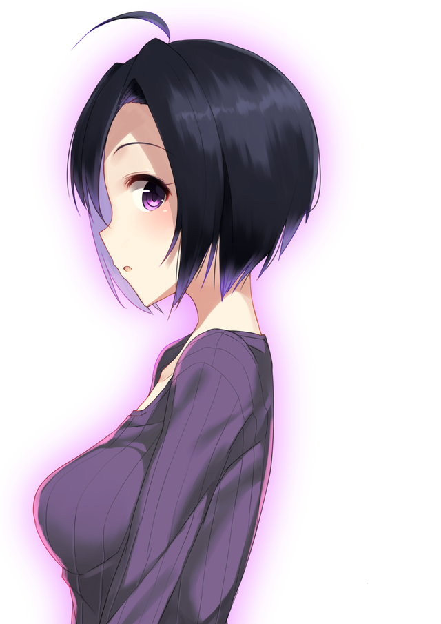 1girl 7zu7 ahoge blush breasts bust character_request idolmaster profile short_hair simple_background solo violet_eyes white_background