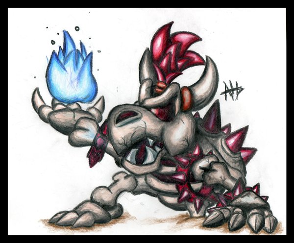 dry_bowser fire nintendo redhead skeleton super_mario_bros. yellow_eyes