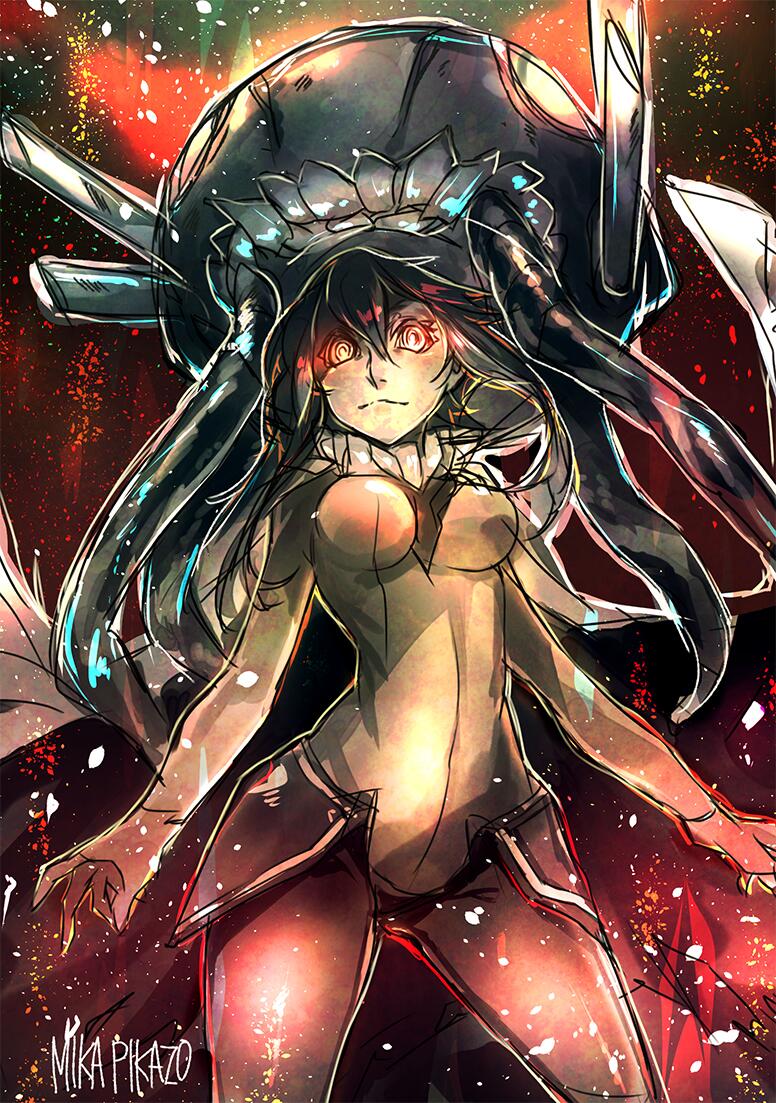 1girl bodysuit cape gloves glowing glowing_eyes hat kantai_collection long_hair looking_at_viewer mika_pika_zo pale_skin shinkaisei-kan silver_hair solo wo-class_aircraft_carrier yellow_eyes