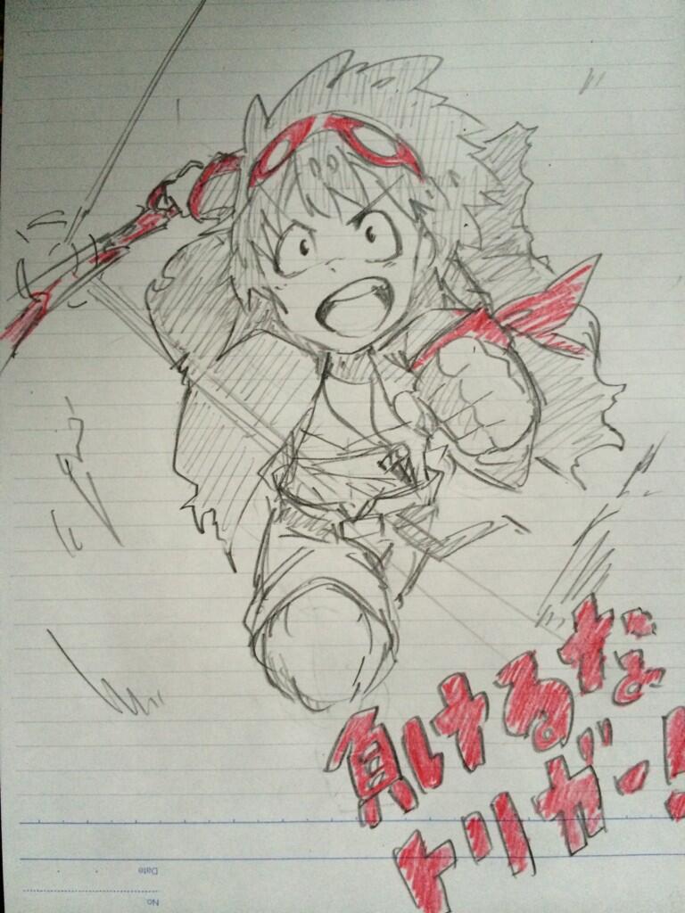 1boy 4410_(kanimiso) armband core_drill creator_connection jewelry kill_la_kill pendant running scissor_blade shorts simon sketch solo spot_color tengen_toppa_gurren_lagann