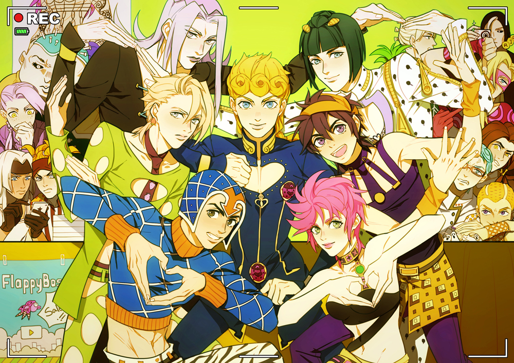 bruno_bucciarati diavolo everyone flappy_bird formaggio ghiaccio ginmu giorno_giovanna guido_mista heart heart_hands illuso jojo_no_kimyou_na_bouken leone_abbachio melone narancia_ghirga pannacotta_fugo pesci polpo prosciutto risotto_nero squalo tiziano trish_una vinegar_doppio