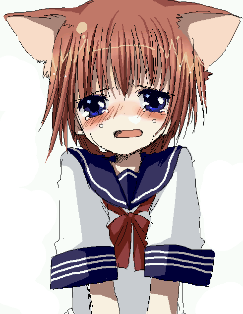 1girl animal_ears blue_eyes brown_hair cat_ears crying crying_with_eyes_open namori oekaki open_mouth original school_uniform serafuku solo tears upper_body wavy_mouth