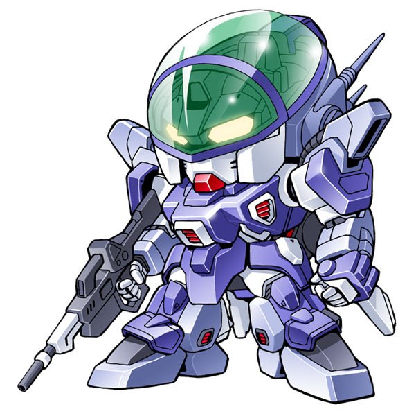 blue_comet_spt_layzner chibi gun katahira_masashi layzner mecha simple_background solo weapon