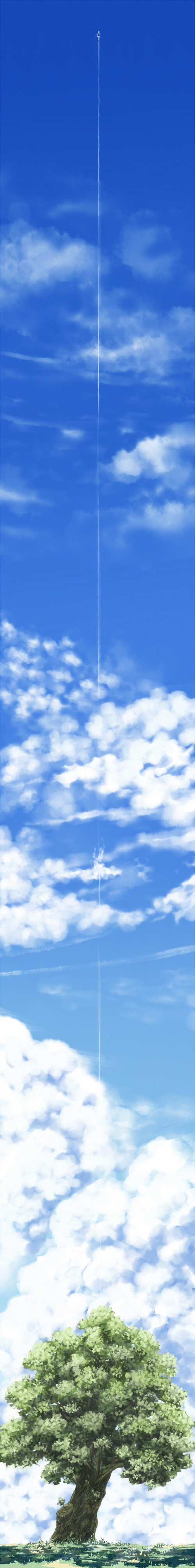 cirno condensation_trail contrail flying highres long_image same_2009 sky tall_image touhou tree